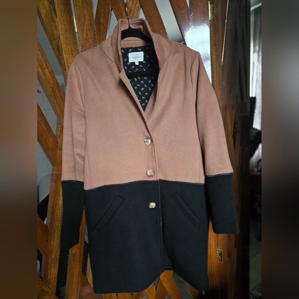 Stylish Women's Color Block Wool Blend Coat